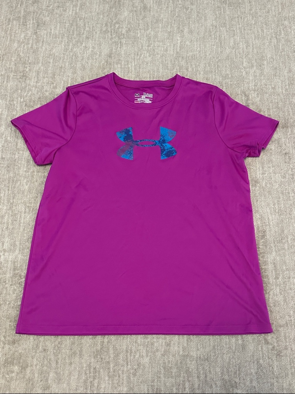 Under Armour Purple Performance Tee with Blue Logo YXL